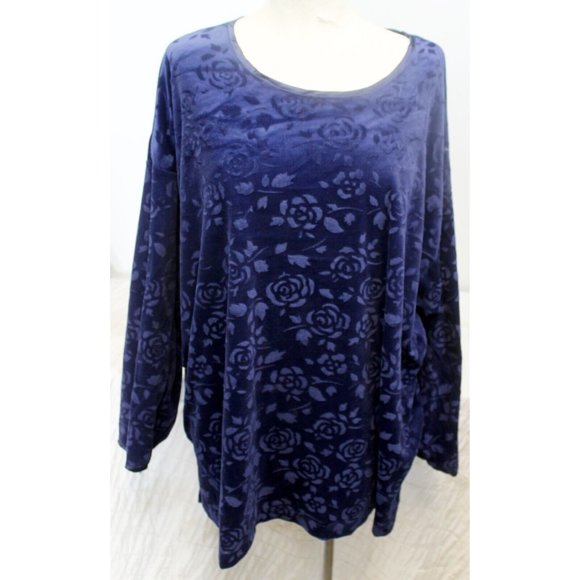Extra Shenanigans Blue Embossed Velvet Rose Blouse Women's 3X Holiday Party - Picture 1 of 9